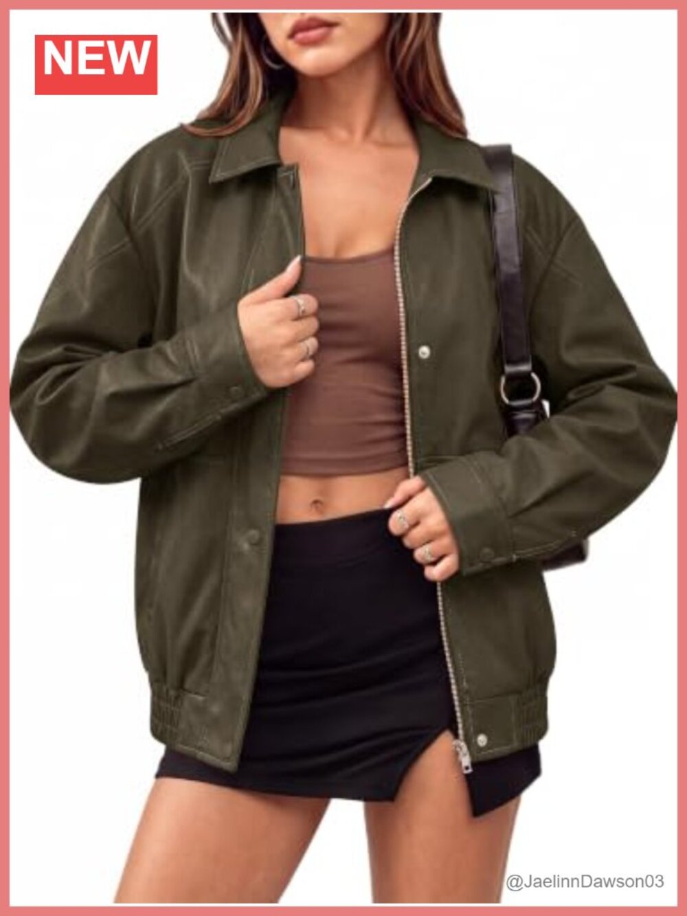 Oversized Distressed Textured Faux Leather Bomber Jacket Womens